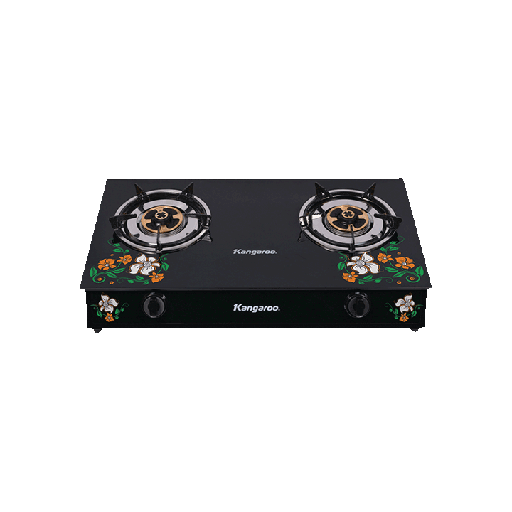 Bếp ga dương KANGAROO KG503, 2 bếp, 70 cm, đánh lửa cơ, kính hoa vàng