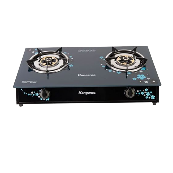 Bếp ga dương KANGAROO KG505, 2 bếp, 68 cm, đánh lửa cơ, mặt kính xanh đen