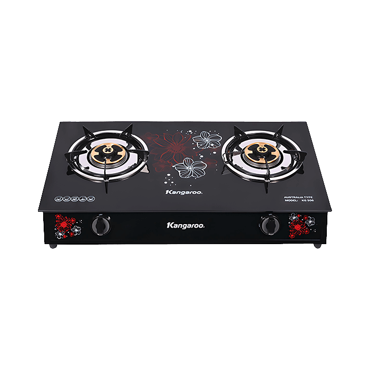 Bếp ga dương KANGAROO KG506, 2 bếp, 75 cm, đánh lửa pin, mặt kính đen