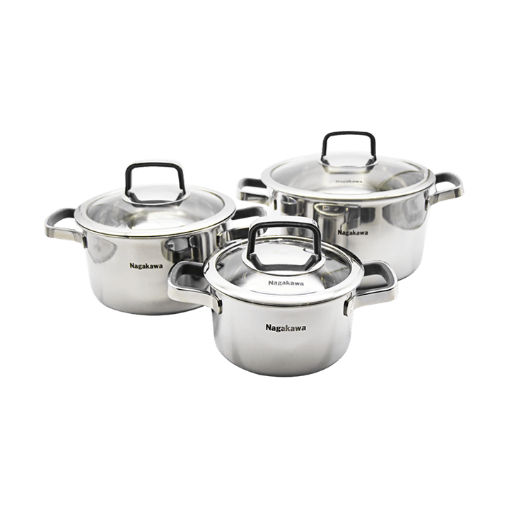 Bộ nồi NAGAKAWA NAG1353, inox 3 lớp, 3 nồi ( 16,20,24cm)