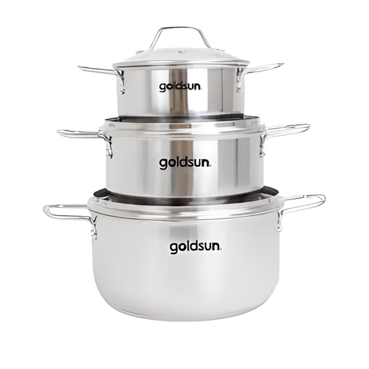 Bộ 3 nồi GOLDSUN đáy từ inox 3 lớp GPS1702-S 16x20x24cm