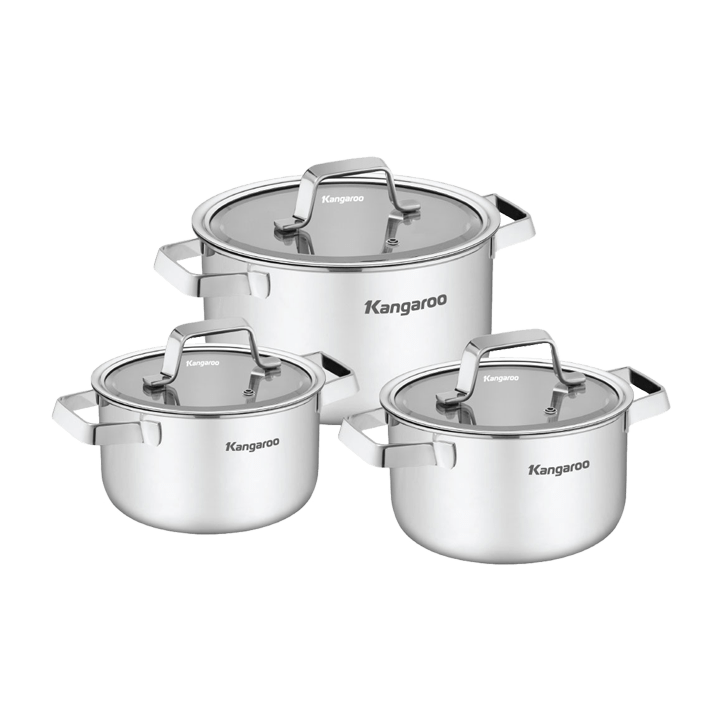 Bộ 3 nồi inox 3 đáy nắp kính Kangaroo KG304IP1 
