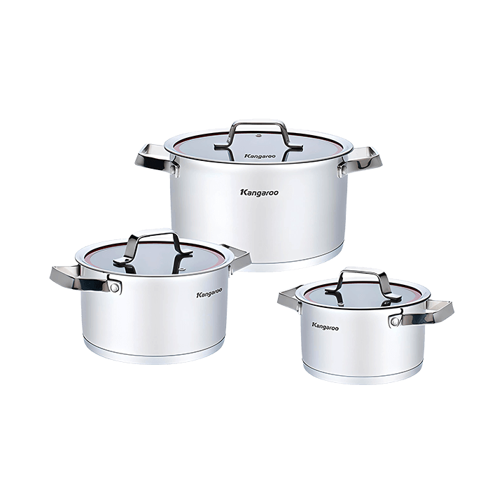 Bộ nồi KANGAROO KG3CS1, inox 5 lớp, đáy từ ,3 nồi 16x20x24cm