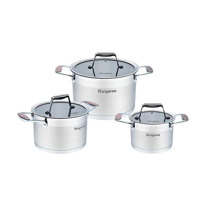 Bộ 3 nồi inox 5 đáy nắp kính Kangaroo KG3CS2