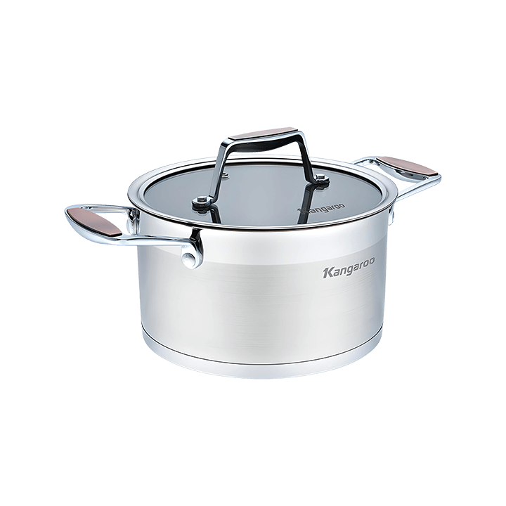 Nồi inox KANGAROO KG3CS222, 22 cm, đáy từ, vung kính