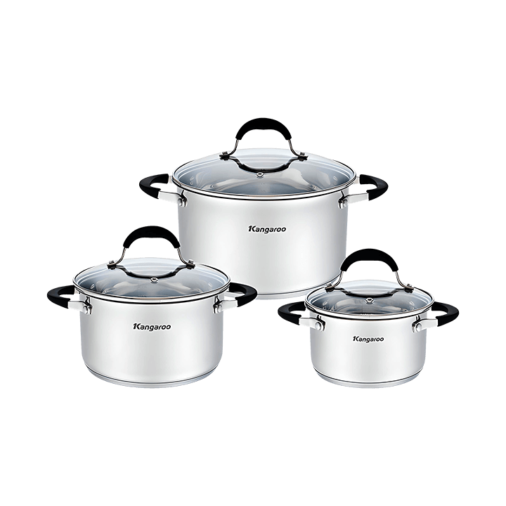 Bộ nồi KANGAROO KG3CS3, inox 5 lớp, đáy từ ,3 nồi 16x20x24cm