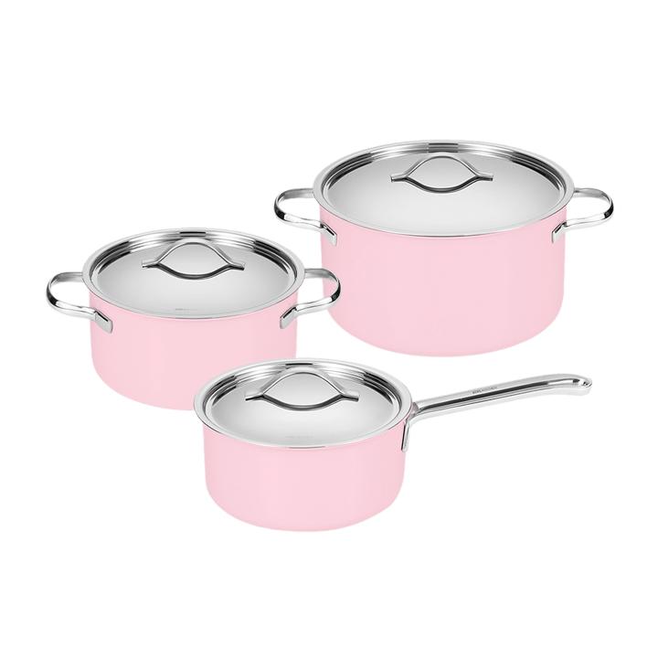 Bộ nồi EDELKOCHEN SETSRNTP1, 1 quánh 16cm, 1 nồi 20cm, 1 nồi 24cm màu Edel Pink