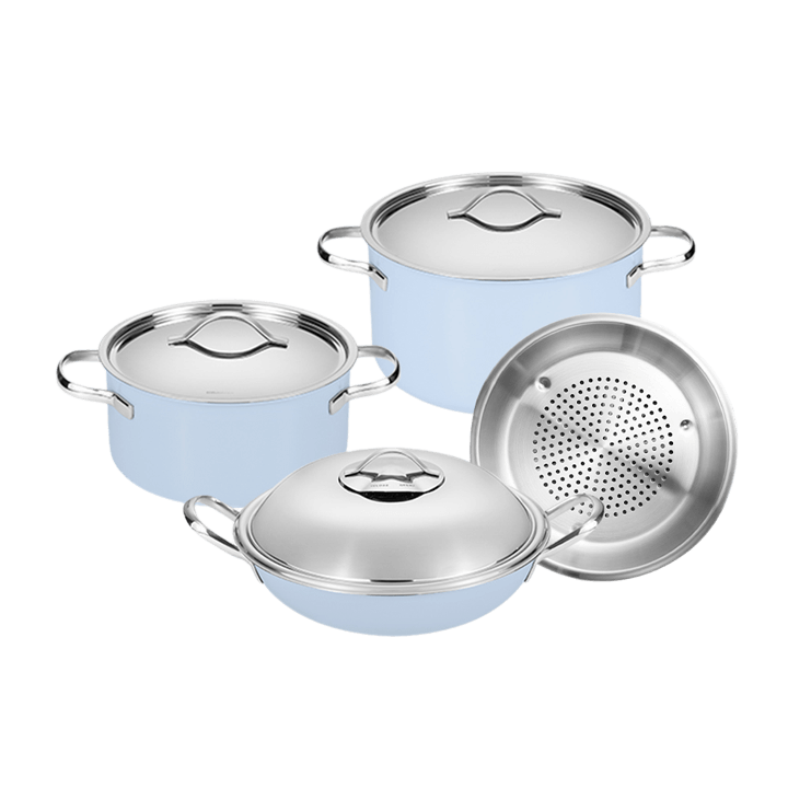 Bộ nồi EDELKOCHEN SETSRNTB2, 1 nồi 20cm, 1 nồi 24cm, 1 nồi hấp 28cm màu Edel Blue